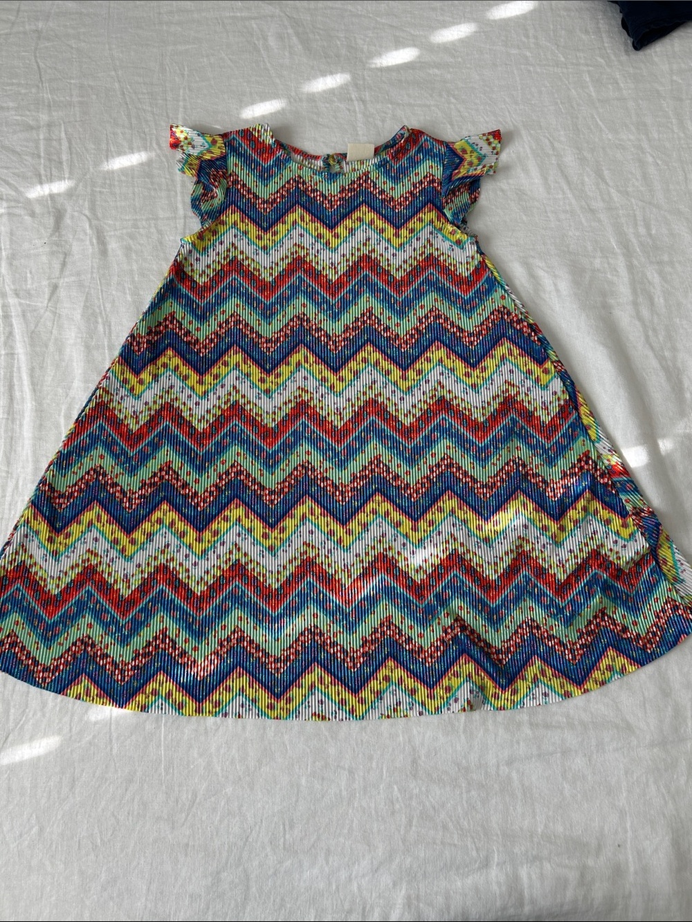 Zara Multicolor Chevron Flutter-Sleeve Dress, for Girls, Sz. 8, Gently Used.